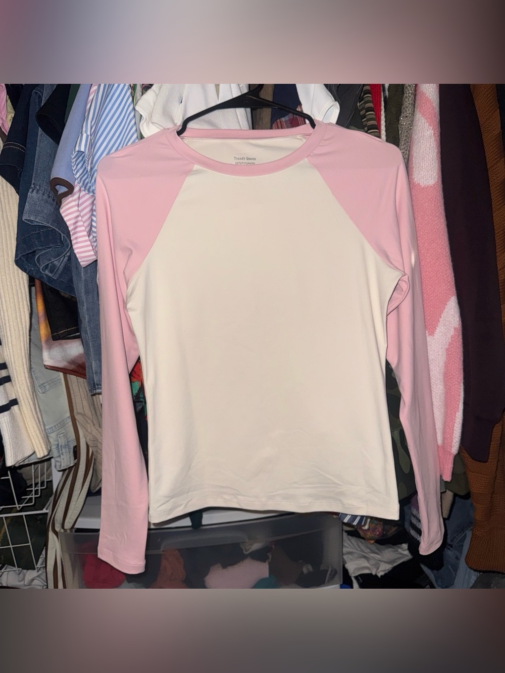 French Toast Cream Body Pink Raglan Long Sleeve Tee